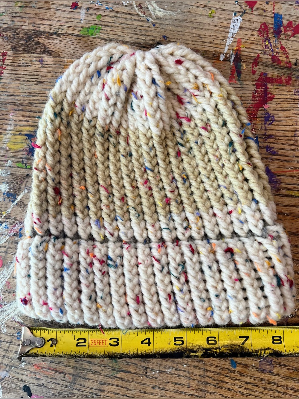 Kids Cream Knit Beanie with Confetti Speckle